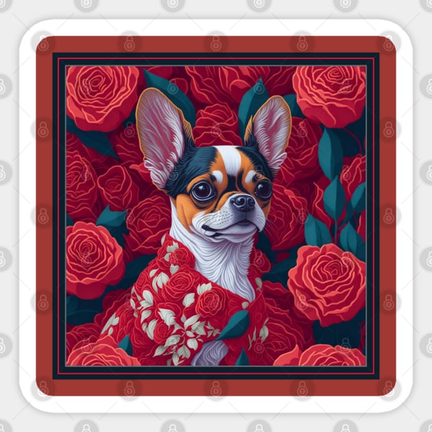 Dogs, Chihuahua and flowers, dog, seamless print, style vector (red version Chihuahua) Sticker by xlhombat